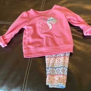 Carter’s long sleeve pink shirt with squirrel and matching pants size 3-6 mo